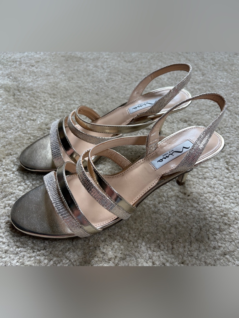 Nina Gd Metallic Strappy Slingback Kitten Heels